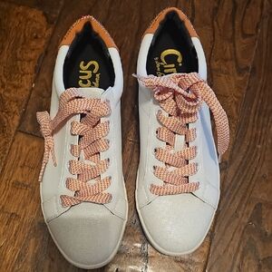 Circus by Sam Edelman White and Orange Lace-Up Sneakers